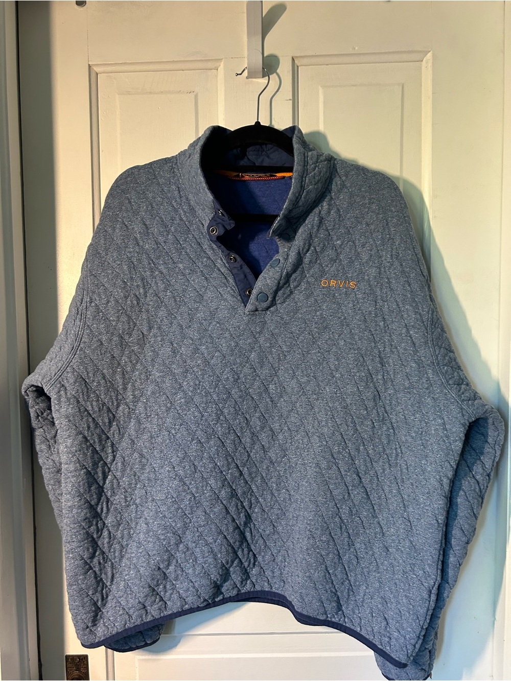 Orvis Quilted Heather Blue Snap-Neck Pullover